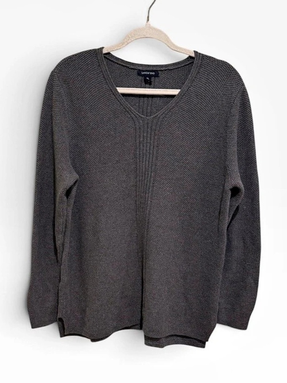 Lands' End 100% Cotton Gray Knit Cardigan Size XL Like New